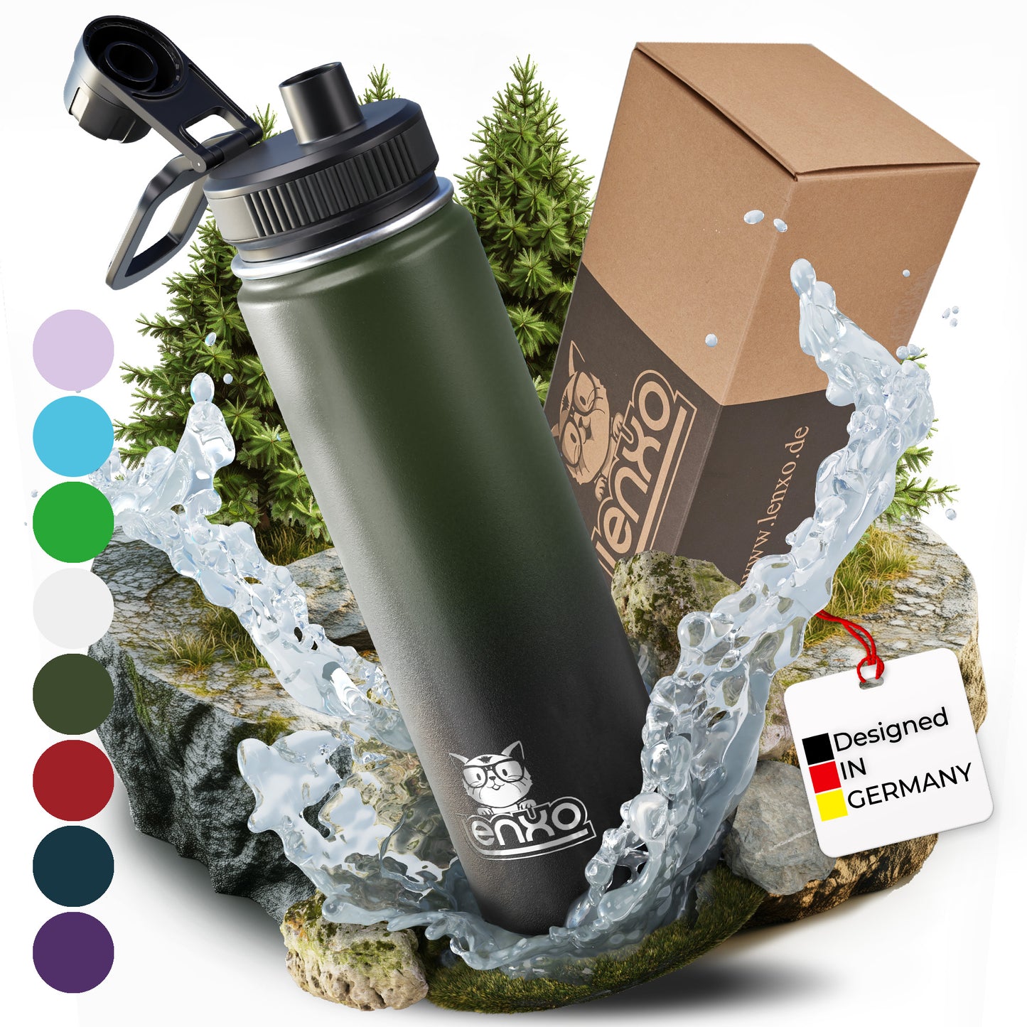 Lenxo Bottle 700 ml - Olivgrün-Schwarz