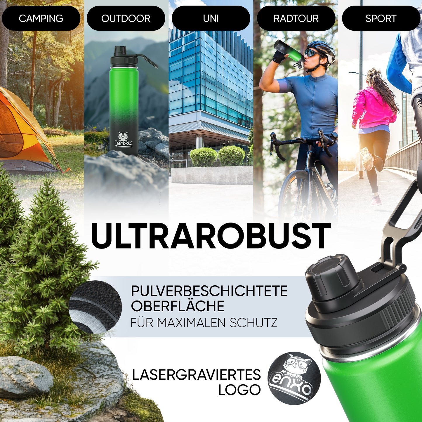 Lenxo Bottle 700 ml - Grün-Schwarz